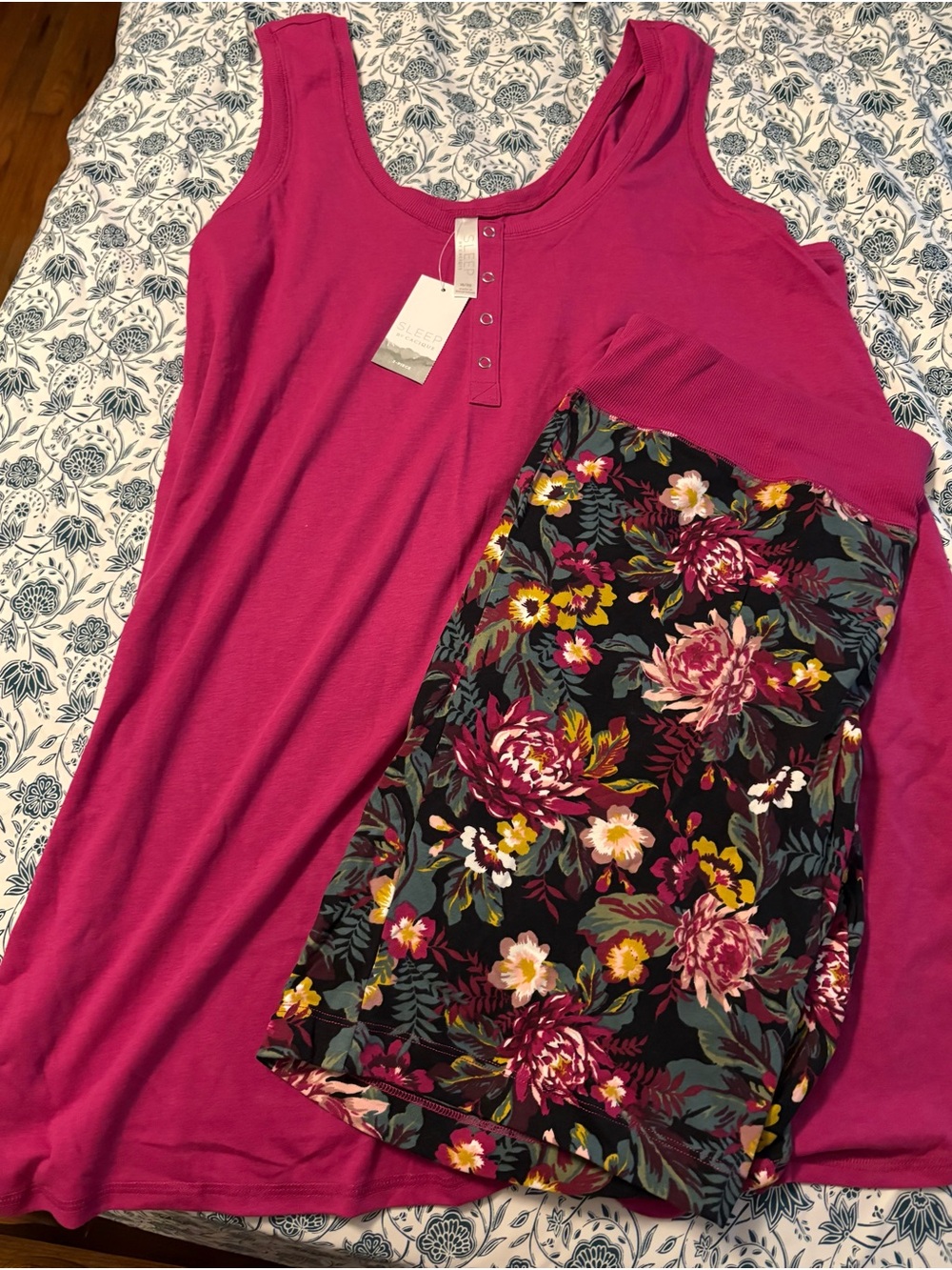 Lane Bryant Fuchsia Scoop Neck Tank with Black Floral Accent